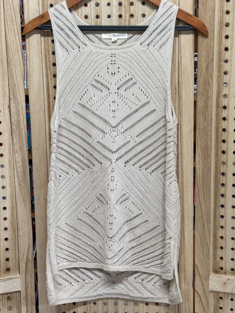 Rewind Knit Tank Top Beige Sleeveless Boho Lightweight Sweater M
